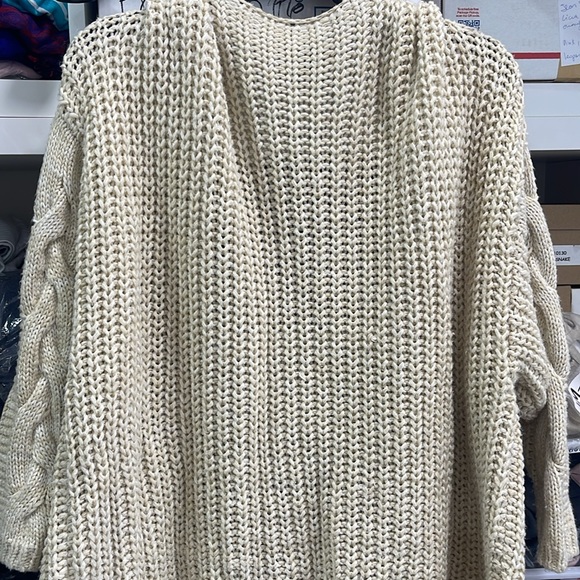 Chunky Oversized Solid Color Open Front Cream Knit Cardigan Sweater - Picture 12 of 15